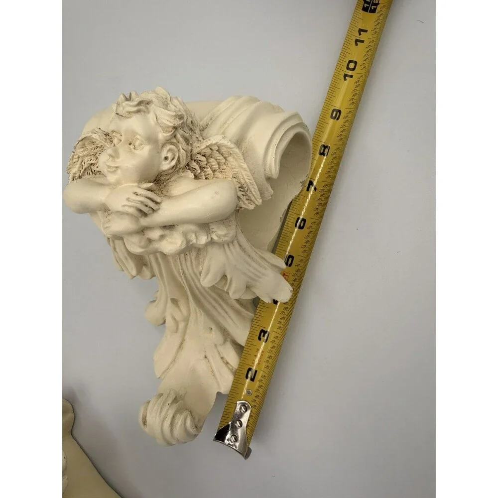 Vintage Cherub Angel Curtain Rod Holders Wall Sconce Corbel Drapery Set of 2